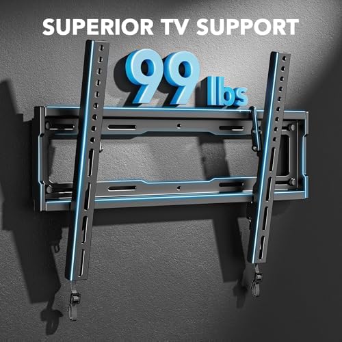 Pipishell Tilt TV Wall Mount Bracket Low Profile for Most 23-55 Inch LED LCD OLED 4K Flat Curved TVs up to 99lbs Max VESA 400x400mm, 8° Tilting for Anti-Glaring, Fits 8-16 inch Wood Stud