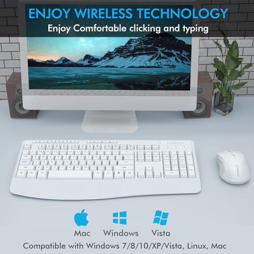 Wireless Keyboard and Mouse Combo, Full Size Ergonomic with Wrist Rest