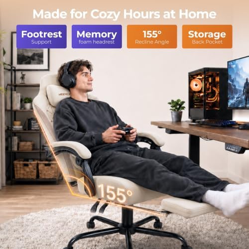 Fabric Gaming Chair with Heated Massage Lumbar Support, Pocket Spring Seat, Reclining Computer Chair with Footrest, Breathable High Back Gamer Chair, 350 lbs