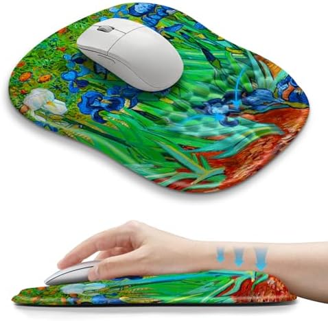 Hokafenle Ergonomic Wrist-Hugging Mouse Pad Wrist Support, U-Shaped Holding Wrist Rest Mousepad for Carpal Tunnel Pain Relief with Cushioned Memory Foam Slope Massage Bulge (10.2x8.3 in,Iris Flower)