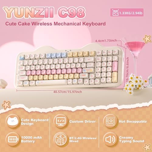 YUNZII C98 Cute Cake Wireless Mechanical Keyboard (Beige, Candy Switch)