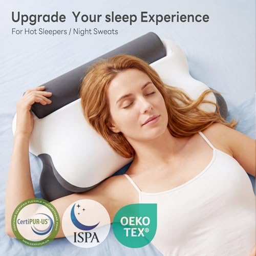 Sweetcrispy Cervical Pillow for Neck Pain, Ergonomic Contour Memory Foam Pillow with Detachable Roll Support, Cooling Breathable Cover for Side Back Stomach Sleepers