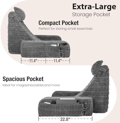 Reading Pillow for Bed Sitting Up with Large Pockets,Modern Style