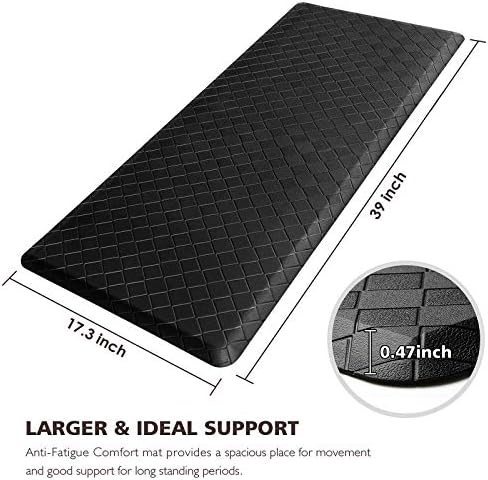 HappyTrends Kitchen Mat Cushioned Anti-Fatigue Kitchen Rug,17.3"x39",Thick Waterproof Non-Slip Kitchen Mats and Rugs Heavy Duty Ergonomic Comfort Rug for Kitchen,Floor,Office,Sink,Laundry,Black