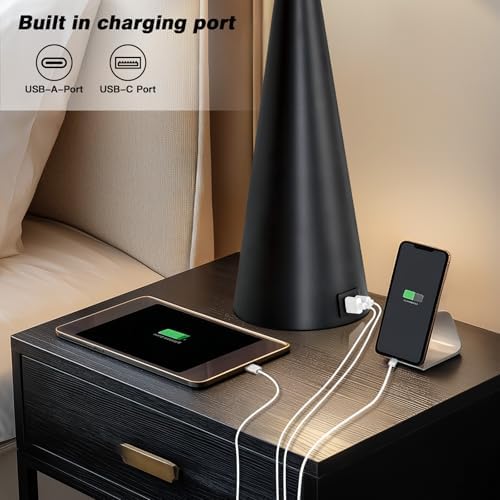 Rinweey 28" Black Table Lamps Set of 2, Touch Control Tall Living Room Lamp with USB A+C Ports,3-Way Dimmable Bedside Lamps for Nightstand,Modern Metal Bedroom Lamp,2 Bulbs Included