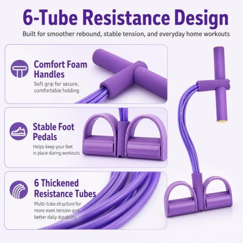 Pedal Resistance Band with Handles, 6 Tube Body Multi-Fitness Equipment