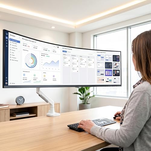 VIVO PRO Heavy Duty, Premium Ultra-Wide Monitor Tension Arm, Up to 57 inch Screens, Holds 59.4 lbs, Desk Mount Monitor Stand for Ultrawides, White, PRO-ST157W