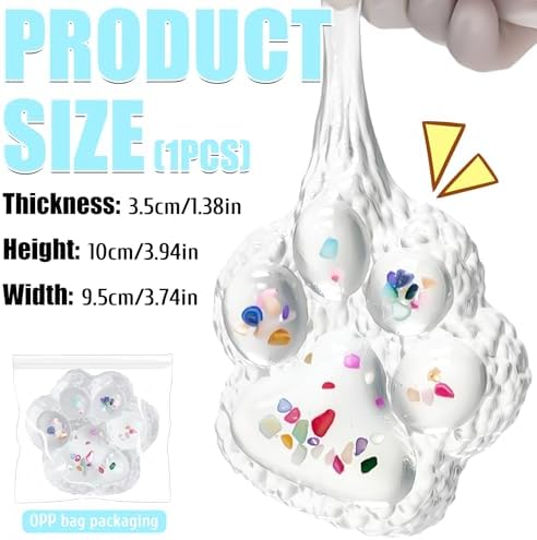 Big Taba Squishy Paw, 4.2in Clear Cat Paw Squeeze Toys, Sticky Squishy Toy