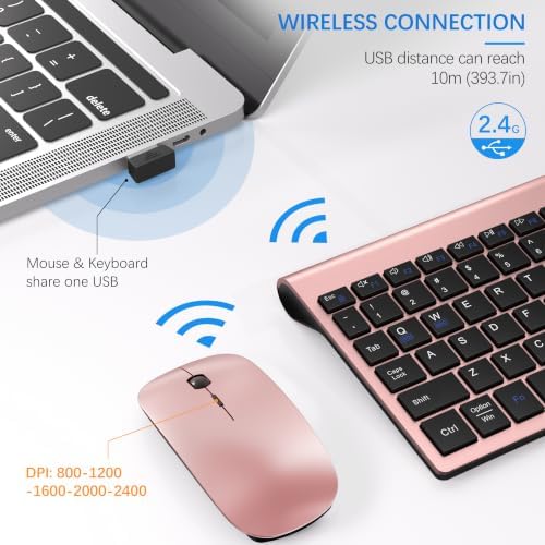 Wireless Keyboard and Mouse Ultra Slim Combo, Dual System - Rose Gold Black