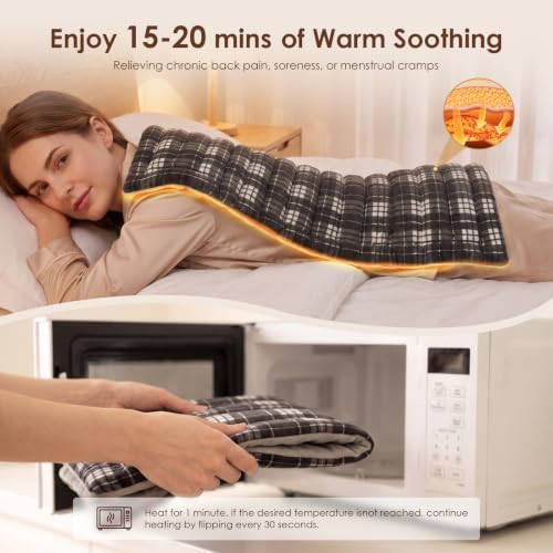 Extra Large Microwave Heating Pad for Back, 24.4 X 14.17 Tartan Grey