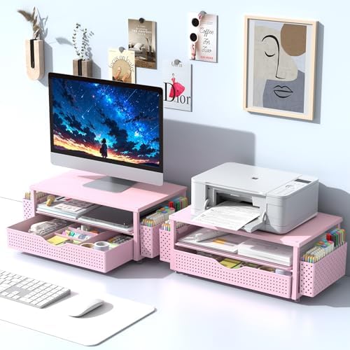 Spacrea Desk Organizers and Accessories, Printer Stand with Storage, Pink