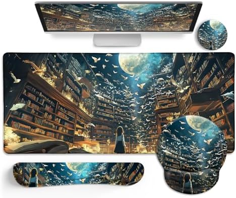 LIMKRIAN Anime Book Mouse Pad Set Large Desk Matt for Desktop Decor
