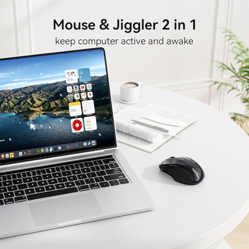 TECKNET Rechargeable Jiggler Wireless Mouse, Dual-Mode Connectivity, Black