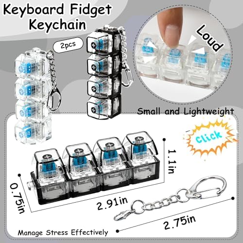 2 PCS Keyboard Fidget Toy, Keyboard Fidget Keychain 4-in-1 Keyboard Decompression Button Finger Clicker Toys, Button Stress Relief Fidget Gifts to Relief Stress (Clear Black)