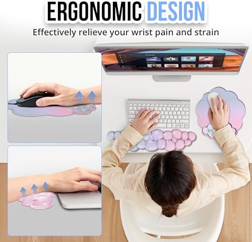 Cloud Wrist Rest Gel Set — Ergonomic Cloud Wrist Rest Keyboard and Mouse Pad, Non-Slip Desk Accessories for Office and Home（Gradient Pink）