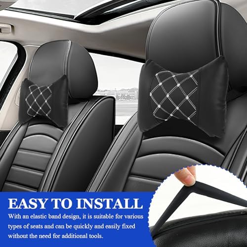 Wuyaoyao 2PCS Car Neck Pillow, Soft Breathable Headrest Pillow for Cars, Comfortable Auto Seat Neck Support Pillows, Vehicle Head Rest Cushion for Driving Fatigue Relief, Car Accessories (Black+White)