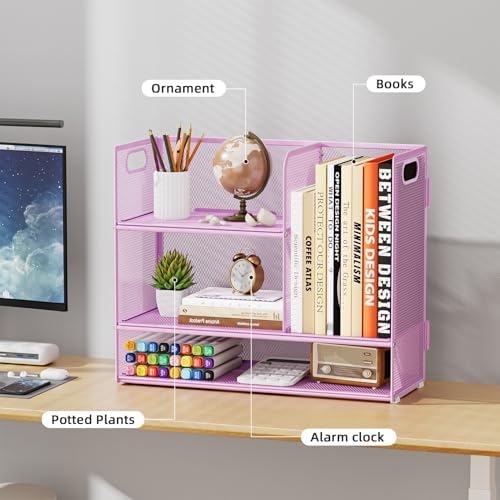 Marbrasse Desk Shelf Organizer with Handle, Bookshelf File Holder, Purple