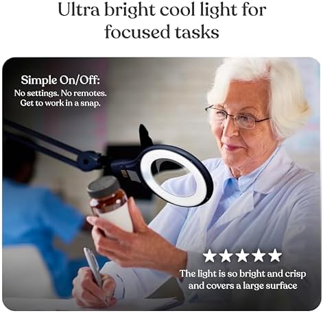 Brightech LightView PRO Magnifying Desk Lamp, 2.25x Light Magnifier, Adjustable Magnifying Glass with Light for Crafts, Reading, Close Work - Black