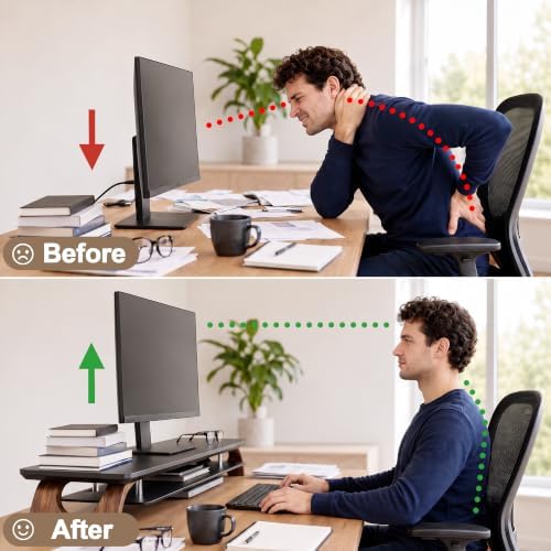 42.5''Dual Monitor Stand Riser for 2 Monitors with Acacia Wood, Black
