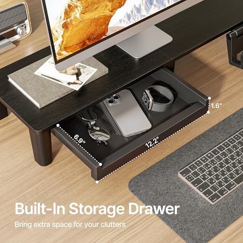 PEGZONE Ergonomic Monitor Stand Riser with Storage Drawer