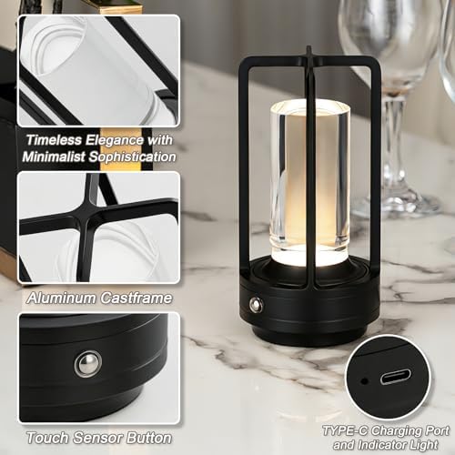 Cordless Table Lamp Rechargeable, Battery Operated Crystal Lamp