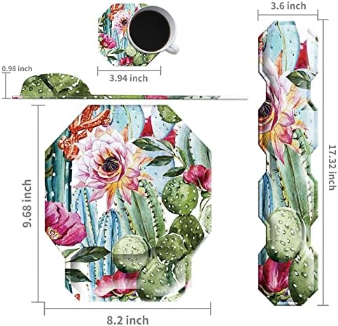 Cactus Succulent Keyboard Wrist Support Pad Mouse Pad with Wrist Rest Matching Coasters, Ergonomic Gaming Mousepad Wrist Cushion Gel Memory Foam Easy Typing Pain Relief for Home Office