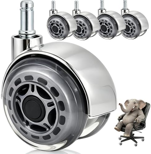 Clear Gray Office Chair Wheels, 3 inch Dual Roller Wheels for Office Chair Set of 5, Quiet & Smooth Office Chair Casters for Carpet, Hardwood Floors, Universal Fit 11x22mm