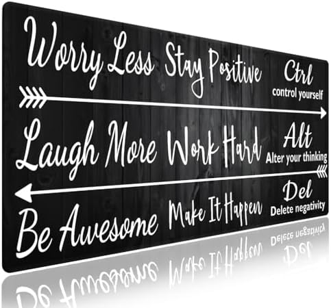 Stay Positive Work Hard Large Mouse Pad, Rustic Black Wood Grain Desk Mat