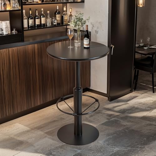 LOKKHAN 37.4" Tall High-top Rustic Industrial Bar Table - 23.6" Dia Round Metal Bar Height Standing Pub/Dining Room Bistro/Cocktail Table (Matte Black)