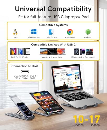 Mukiya 9 in 1 USB C Laptop Dock Stand with HDMI+DP,4K Dual Monitor PD 100W