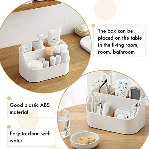 Desk Organizer with 5 Compartments, Office Supplies Organizers and Accessories, Makeup Brush Holder, Pen/Pencil Holder, Remote Control Holder with Movable Wooden Partition