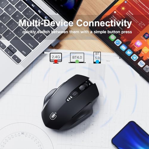 Uineer Bluetooth Mouse, Tri-Mode Wireless, Rechargeable, 3-Device Switch