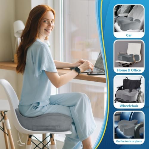 BlissTrends Thick Seat Cushion for Office Chair & Car Seat, XL, LightGrey