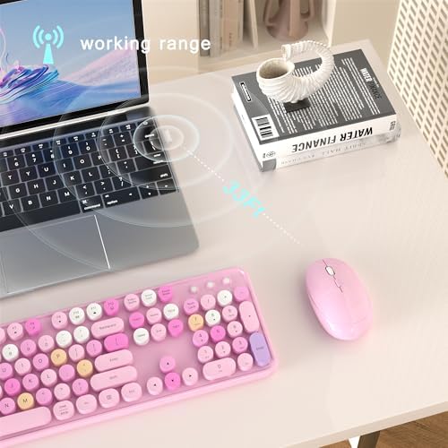 Colorful MPTOG Wireless Computer Keyboard and Mouse Combo (Pink-Colorful)