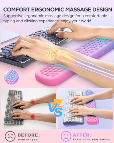 Lekvey Ergonomic Gaming Wrist Rest for Keyboard & Mouse (Pink/Purple)