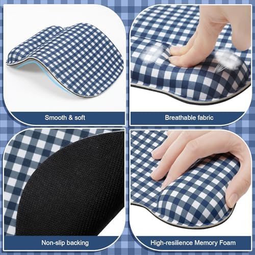 Sabary Dark Blue Gingham Mouse Pad with Wrist Rest Checkered Mouse Pad