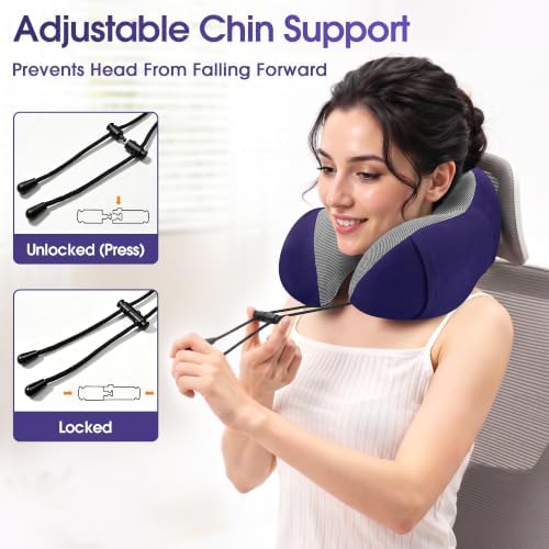 CloudBliss Neck Pillow for Airplanes, Memory Foam Travel Pillow, Navy