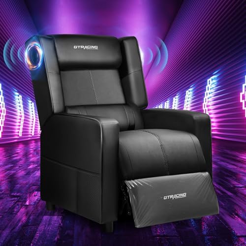 GTRACING Gaming Recliner Chair with Bluetooth Speakers Racing Style Single Gaming Sofa Modern Living Room Recliners Ergonomic Comfortable Massage Home Theater Seating, Black
