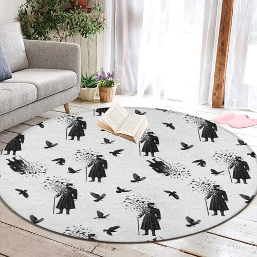 Large Home Decor Mat, Soft Round Yoga Carpet, Non Slip Machine Washable Home Office Circle Rug Black Crow Raven Bird, 24inch