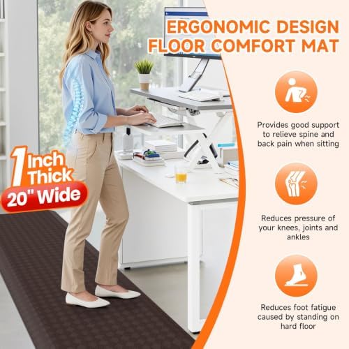 1" Thick Kitchen Mats for Floor, Water Resistant,Chocolate/72 x 20"