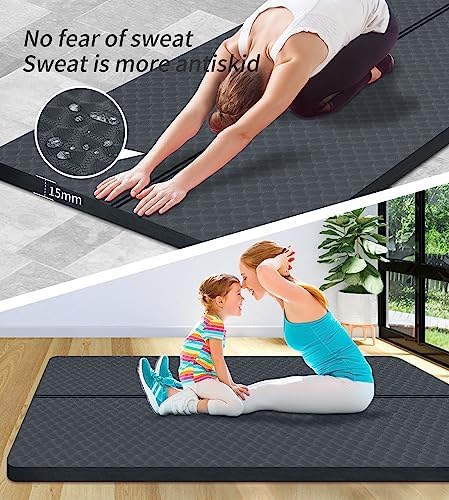 nuveti Large Exercise Mat - 15mm/20mm/30mm Thick Yoga Mat | Workout Mat for Fitness, Yoga, Pilates, Stretching & Floor Exercises for Women & Men with Free Carrying Bag