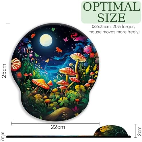 LIMKRIAN Mushroom Ergonomic Mouse Pad with Gel Wrist Rest, 9.8 x 8.6 in