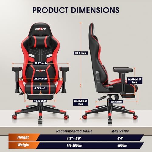 Douxlife 3D Massage Gaming Chair with Footrest Heavy Duty PC Desk Chair