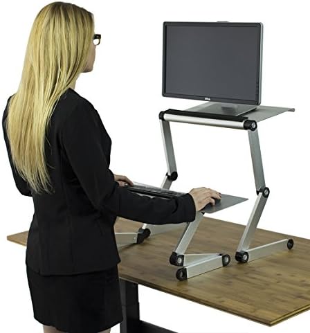 WorkEZ Adjustable Standing Desk Converter, Sit to Stand Desk Riser, Standing Desk for Laptop Monitor, Adjustable Height & Angle Negative Tilt, Silver