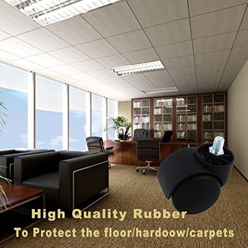 2 Inch Black Floor Protecting Rubber Office Chair Caster Wheels (Set of 5) fit to Metric Screw M10x12 mm Screw Stem,Chinese Standard Chairs