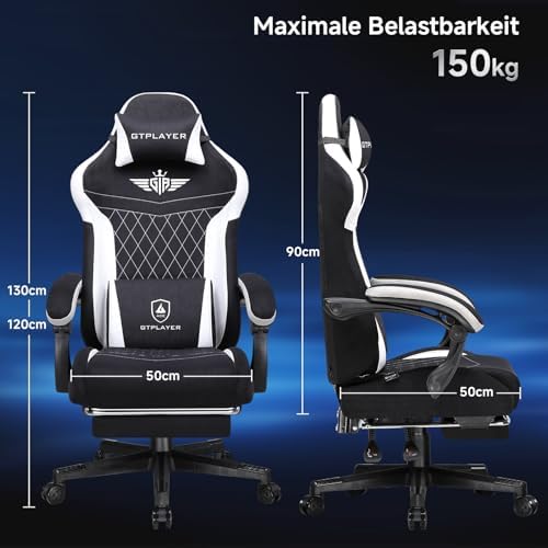 GTPLAYER Gaming Chair with Foot Rest & Pocket Spring Cushion, Ergonomic High Back Computer Desk Chair with Headrest & Lumbar Support for Back Pain Relief, Lividity