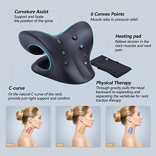 Cozyhealth Neck Stretcher for Neck Pain Relief, Heated Cervical Traction Device Pillow with Graphene Heating Pad, Neck and Shoulder Relaxer for TMJ Pain Relief and Cervical Spine Alignment (Black)