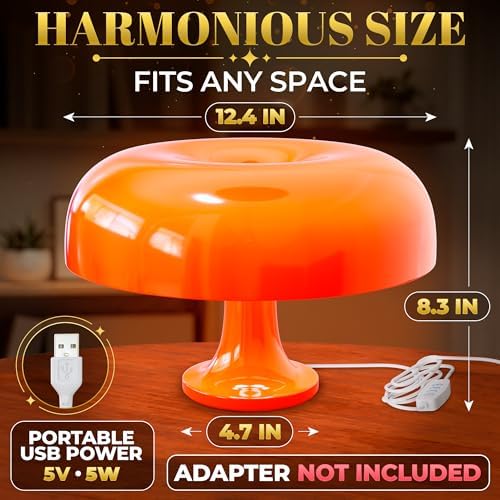Orange Mushroom Table Lamp for Bedroom; ABS + PVC Build (not Glass)