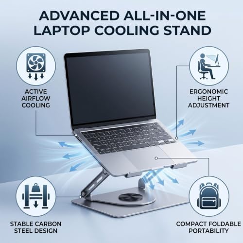 Dpofirs Laptop Stand with Integrated Fan, Stable Design (Silver)