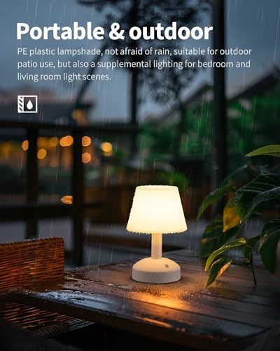KDG White Cordless Small Table Lamp, Outdoor Shower Waterproof Desk Lamp